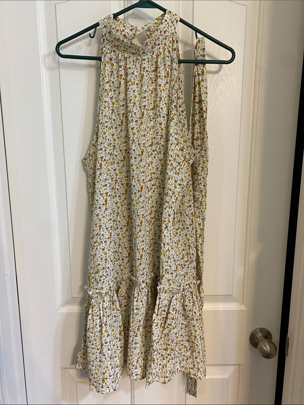 Lightweight Floral Mini Dress in Cream and Mustard